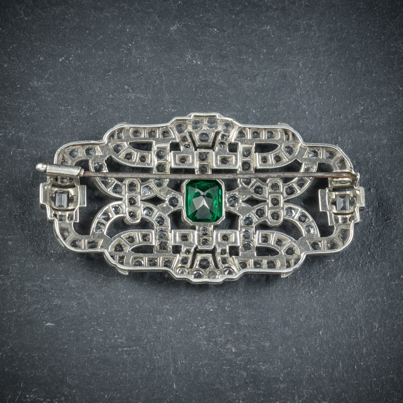  Art Deco Green Paste Brooch Silver Circa 1920 BACK
