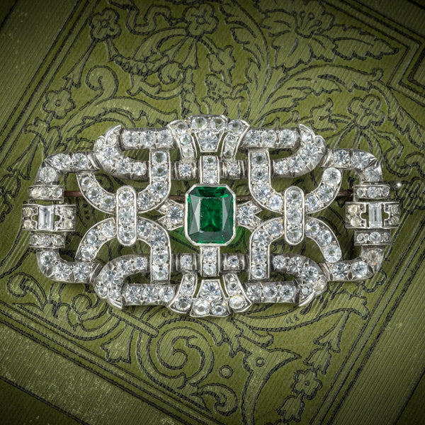  Art Deco Green Paste Brooch Silver Circa 1920 COVER