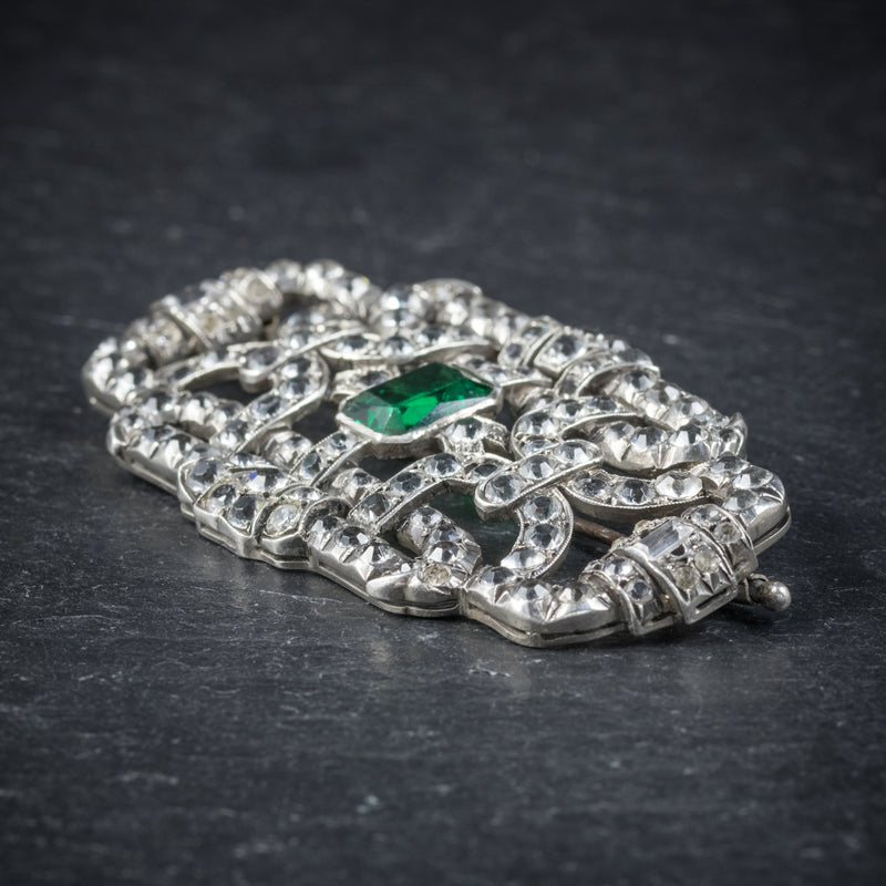  Art Deco Green Paste Brooch Silver Circa 1920 SIDE
