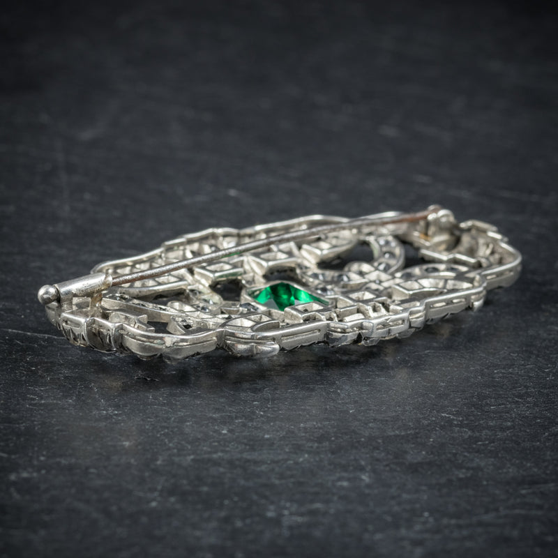  Art Deco Green Paste Brooch Silver Circa 1920 SIDE BACK