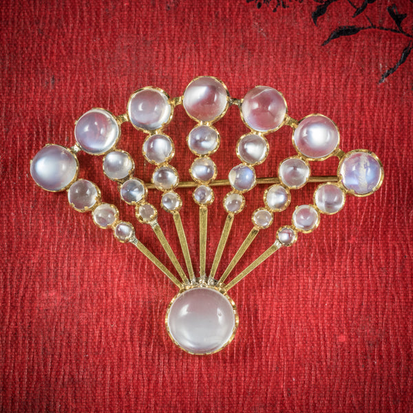 Art Deco Moonstone Fan Brooch 9ct Gold Circa 1920 COVER