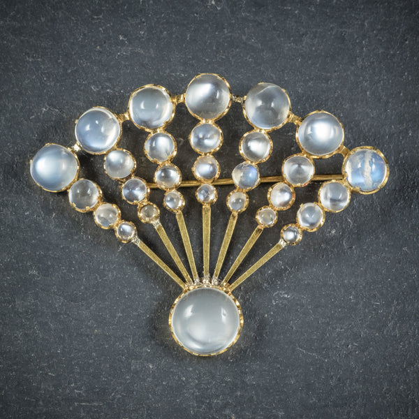 Art Deco Moonstone Fan Brooch 9ct Gold Circa 1920 FRONT