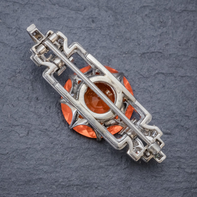 ART DECO NATURAL 10CT FIRE OPAL DIAMOND ONYX BROOCH 18CT GOLD CIRCA 1920 BACK