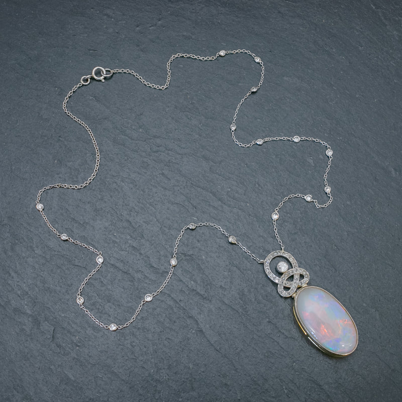 ART DECO OPAL DIAMOND PENDANT NECKLACE 18CT GOLD PLATINUM 15CT OPAL CIRCA 1930 BOXED top