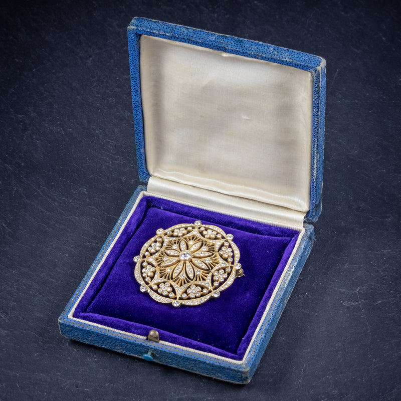 Art Deco Paste Stone Brooch 18ct Gold On Silver Circa 1930 box