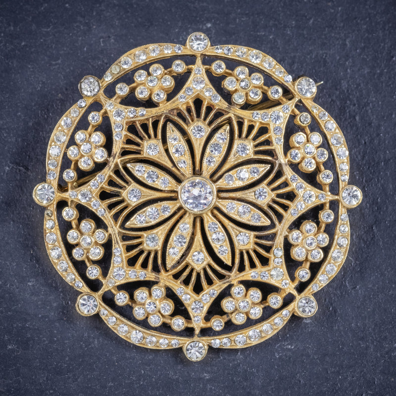 Art Deco Paste Stone Brooch 18ct Gold On Silver Circa 1930 front