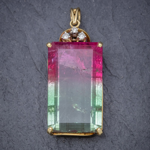 ART DECO PINK GREEN WATERMELON TOURMALINE PENDANT 18CT GOLD CIRCA 1920 FRONT