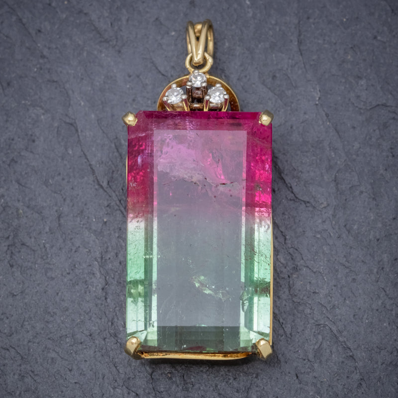 ART DECO PINK GREEN WATERMELON TOURMALINE PENDANT 18CT GOLD CIRCA 1920 FRONT