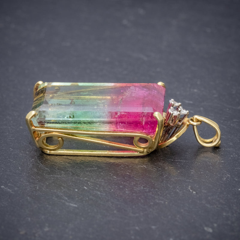 ART DECO PINK GREEN WATERMELON TOURMALINE PENDANT 18CT GOLD CIRCA 1920 SIDE 2