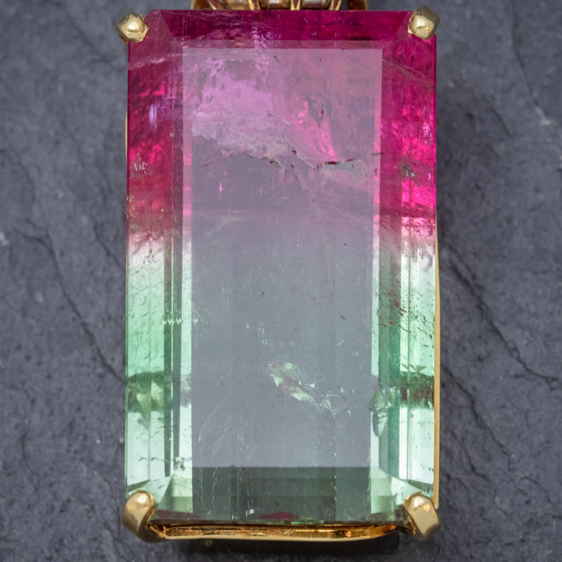 ART DECO PINK GREEN WATERMELON TOURMALINE PENDANT 18CT GOLD CIRCA 1920 CLOSE