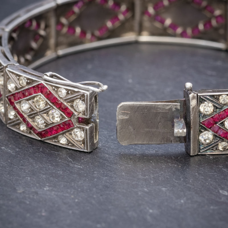 Art Deco Red Paste Stone Bracelet Silver Circa 1920 CLASP