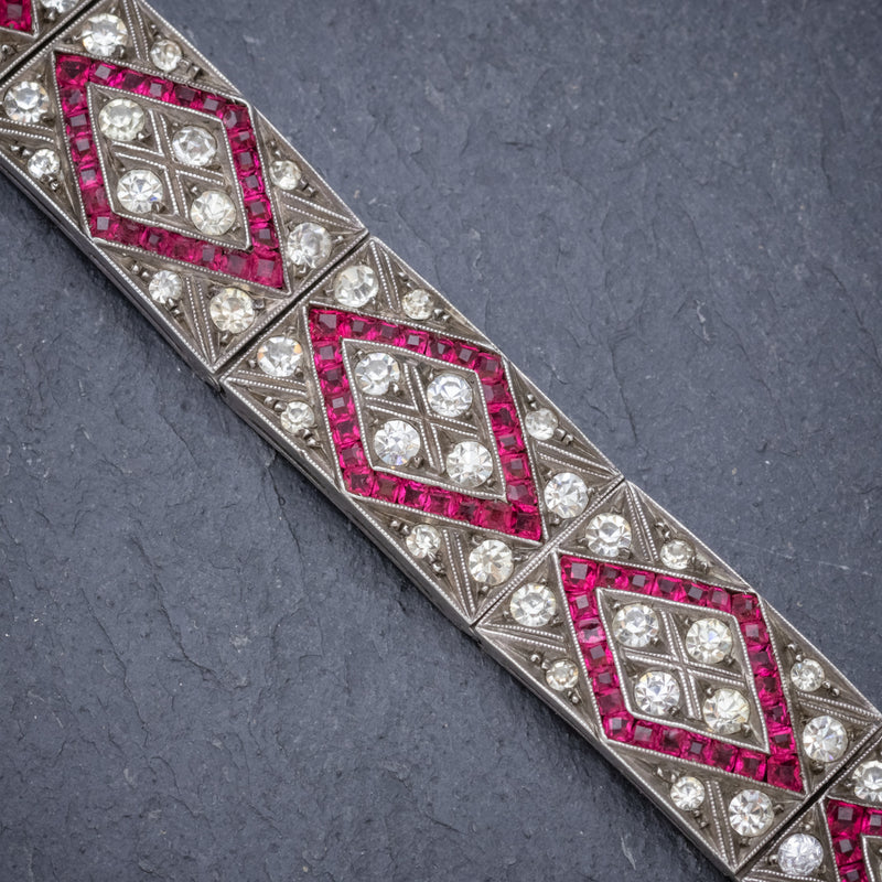 Art Deco Red Paste Stone Bracelet Silver Circa 1920 CLOSE