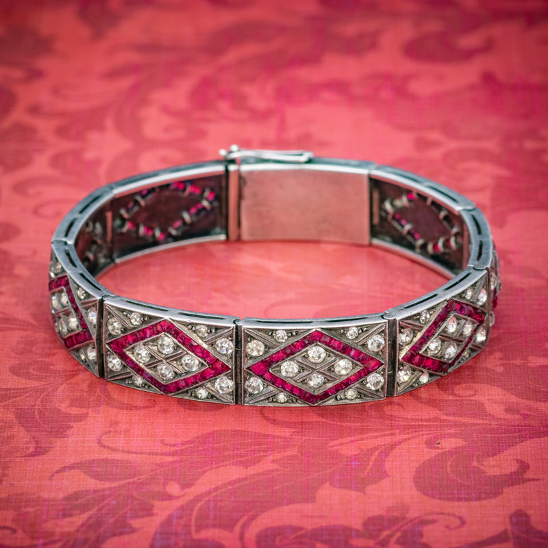 Art Deco Red Paste Stone Bracelet Silver Circa 1920 COVER