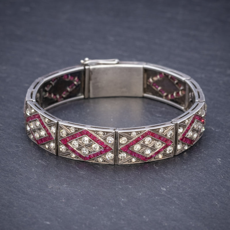 Art Deco Red Paste Stone Bracelet Silver Circa 1920 FRONT