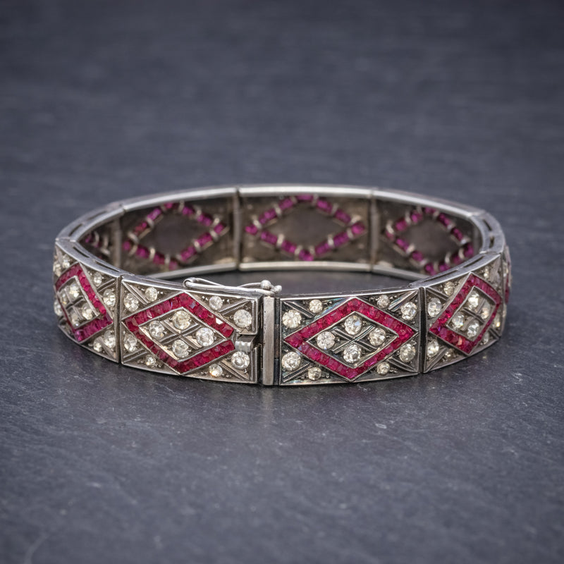 Art Deco Red Paste Stone Bracelet Silver Circa 1920 SIDE