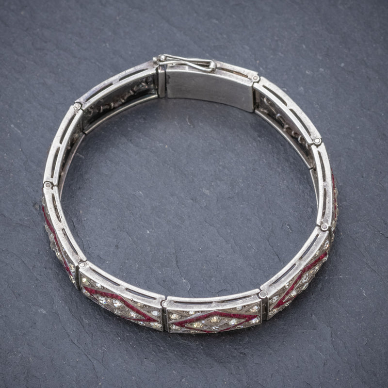 Art Deco Red Paste Stone Bracelet Silver Circa 1920 TOP