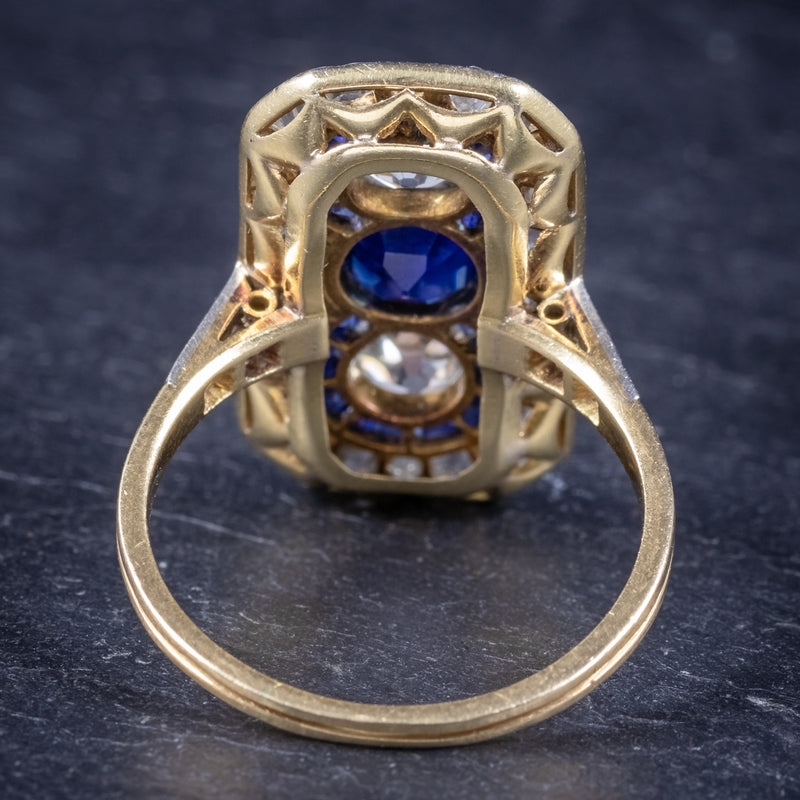 Art Deco Sapphire Diamond Cluster Ring 18ct Gold Circa 1920 BACK