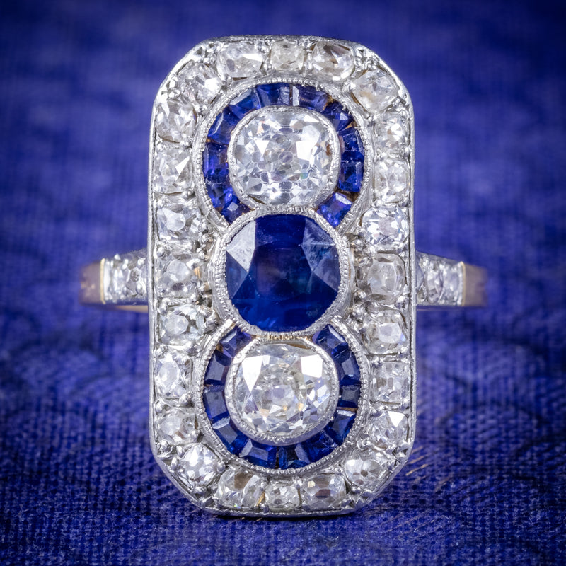 Art Deco Sapphire Diamond Cluster Ring 18ct Gold Circa 1920 COVER