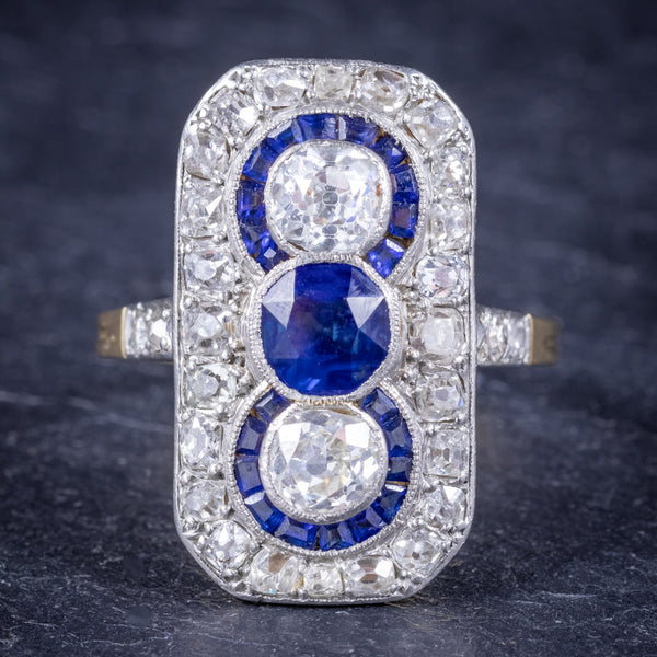 Art Deco Sapphire Diamond Cluster Ring 18ct Gold Circa 1920 FRONT
