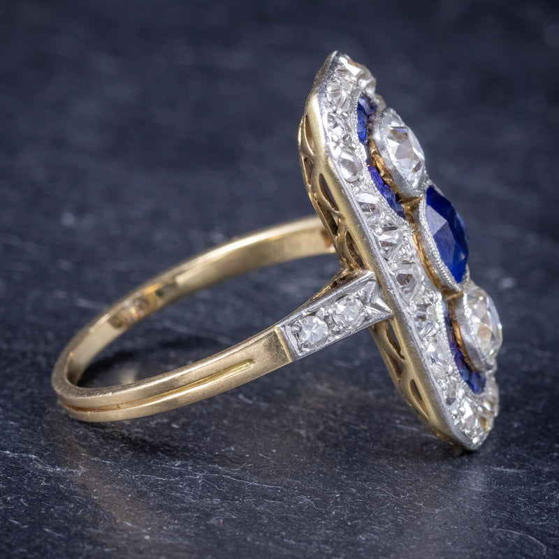 Art Deco Sapphire Diamond Cluster Ring 18ct Gold Circa 1920 SIDE2