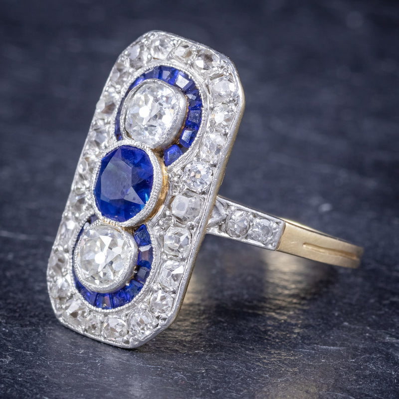 Art Deco Sapphire Diamond Cluster Ring 18ct Gold Circa 1920 SIDE