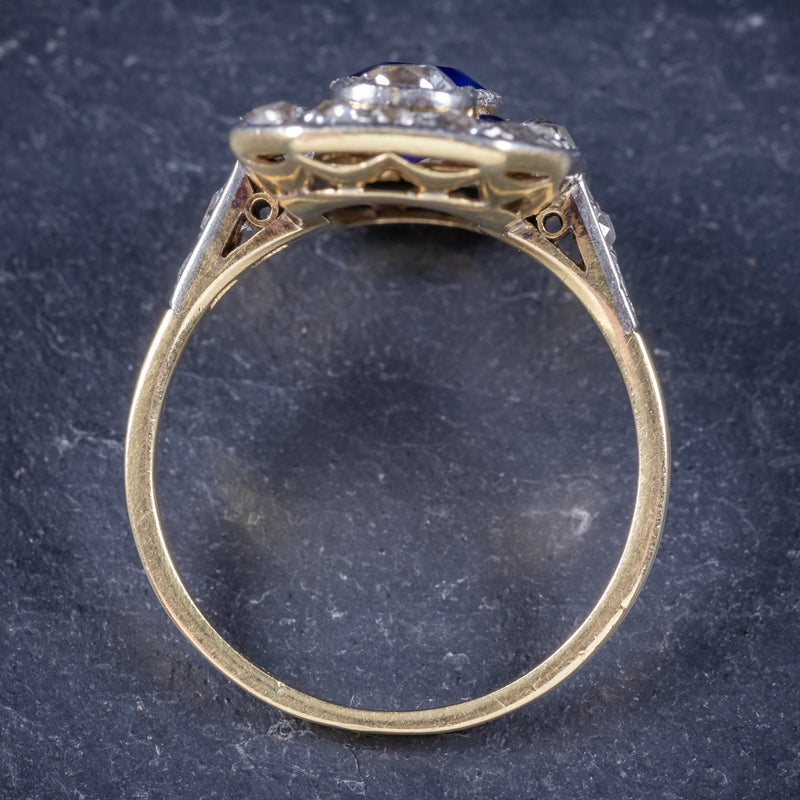 Art Deco Sapphire Diamond Cluster Ring 18ct Gold Circa 1920 TOP