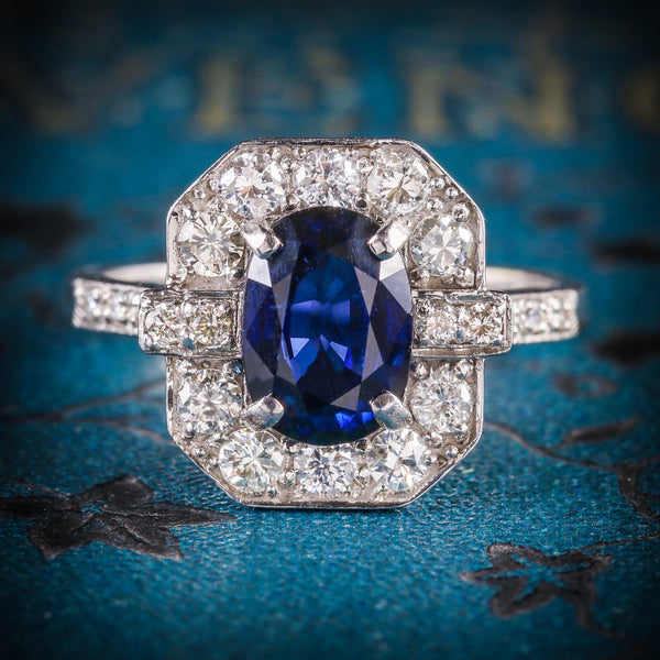 ART DECO SAPPHIRE DIAMOND RING 18CT WHITE GOLD COVER