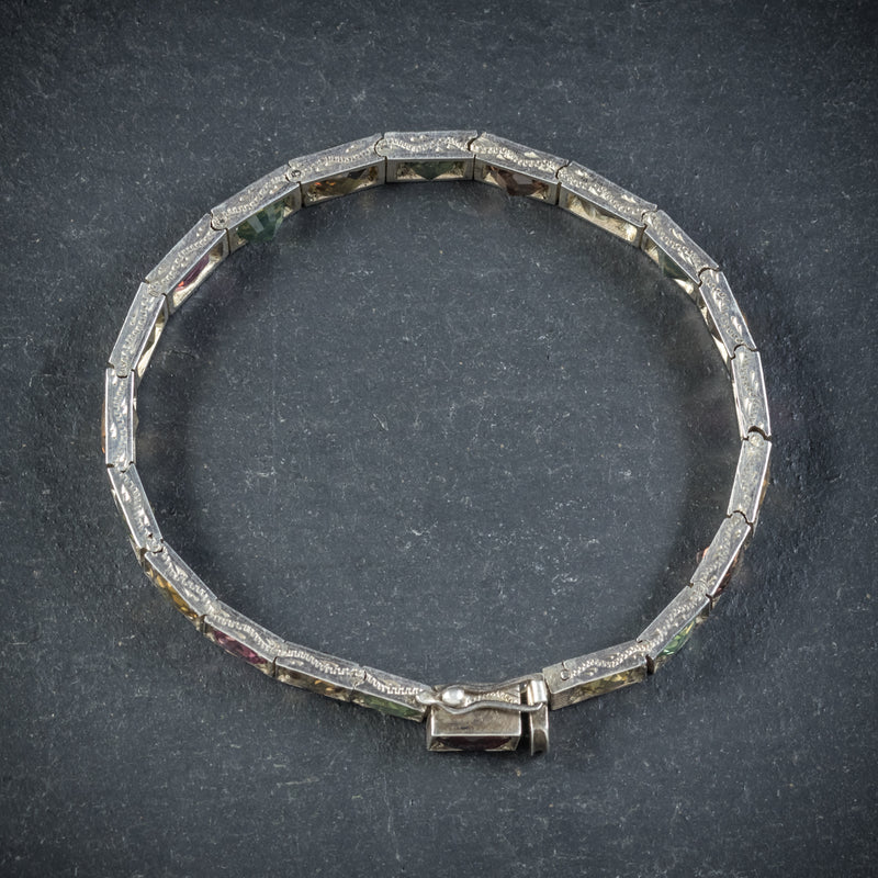 Art Deco Silver Gemstone Bracelet Circa 1930