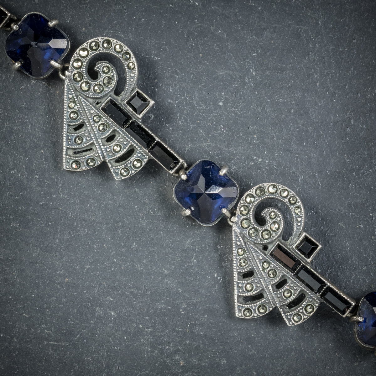Collier Argent Sterling Art Déco Antique Avec Lapis Lazuli - Bijou Vintage Français