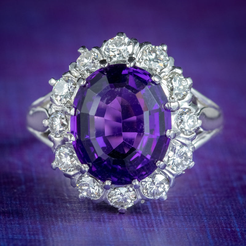 Amethyst Diamond Cluster Ring Platinum 4ct Amethyst 1.30ct Of Diamond 