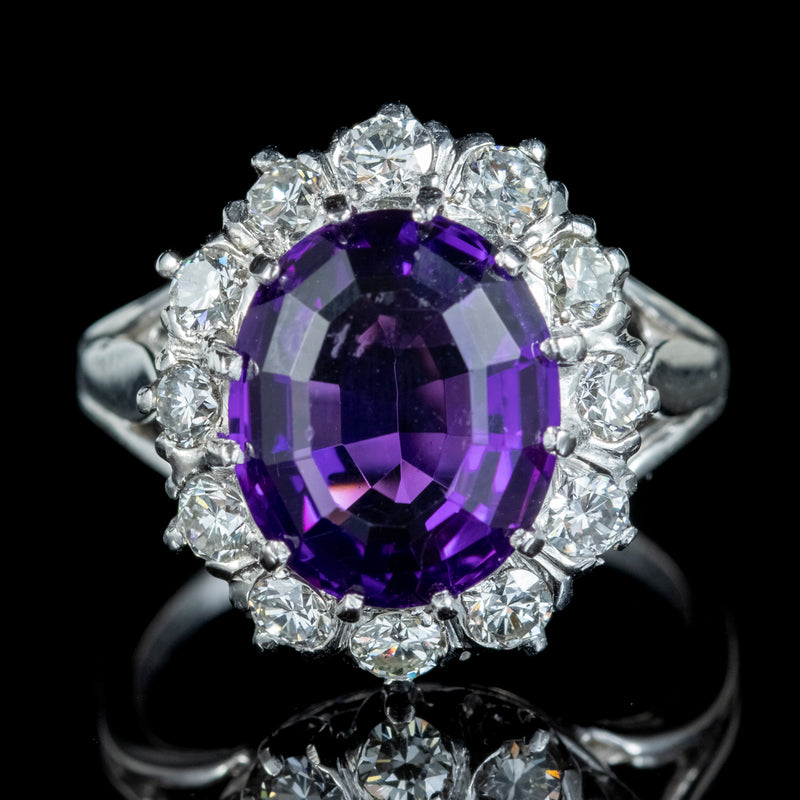 Amethyst Diamond Cluster Ring Platinum 4ct Amethyst 1.30ct Of Diamond 