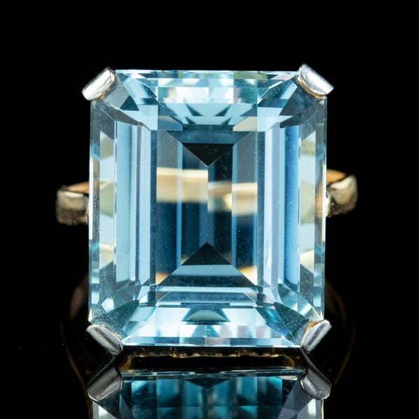 Antique Art Deco Aquamarine Cocktail Ring 20ct Aqua