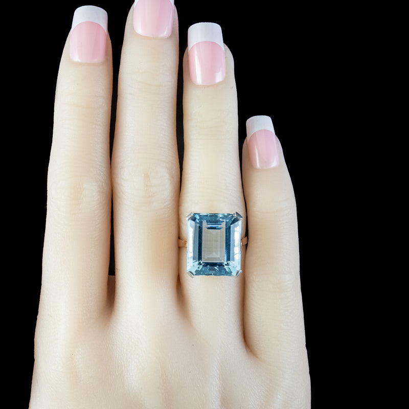 Antique Art Deco Aquamarine Cocktail Ring 20ct Aqua