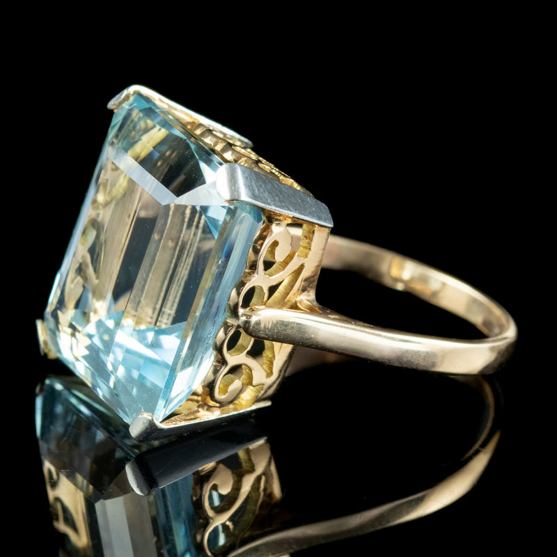 Antique Art Deco Aquamarine Cocktail Ring 20ct Aqua