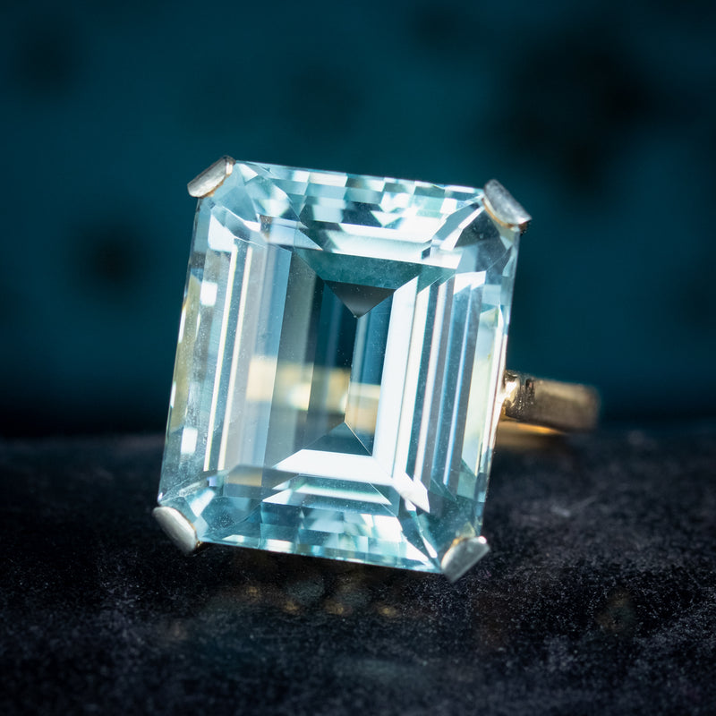 Antique Art Deco Aquamarine Cocktail Ring 20ct Aqua