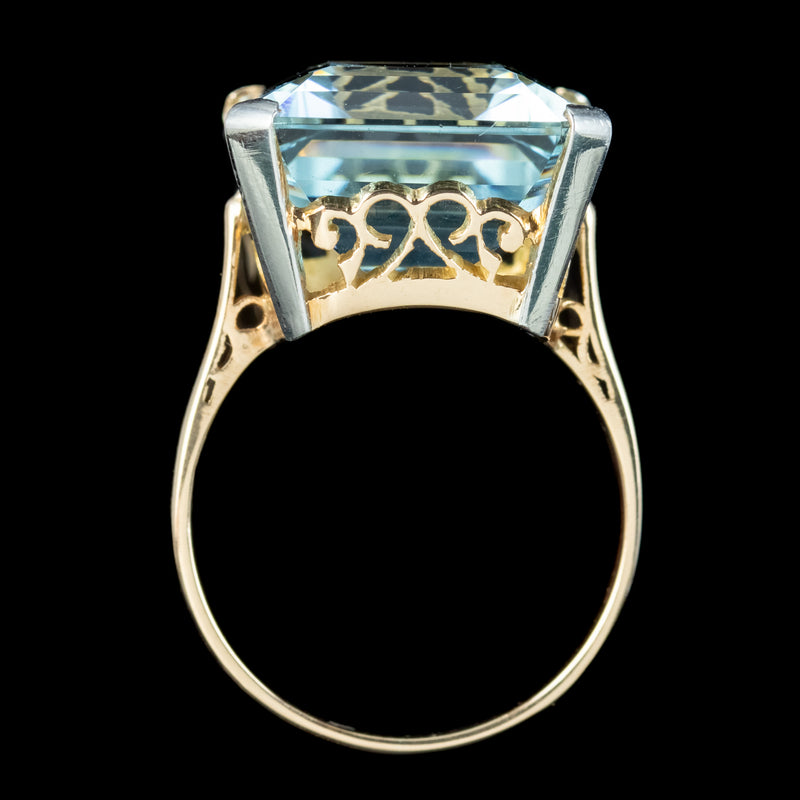 Antique Art Deco Aquamarine Cocktail Ring 20ct Aqua