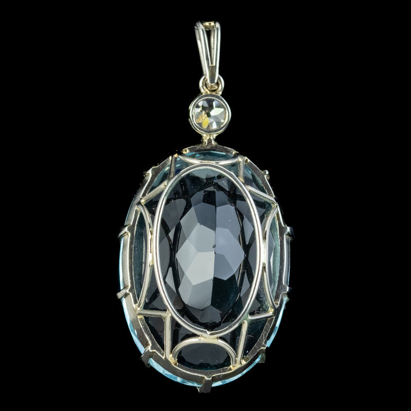 Antique Art Deco Aquamarine Diamond Pendant 25ct Aqua