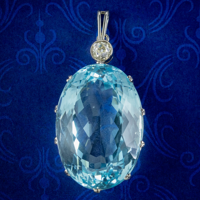 Antique Art Deco Aquamarine Diamond Pendant 25ct Aqua