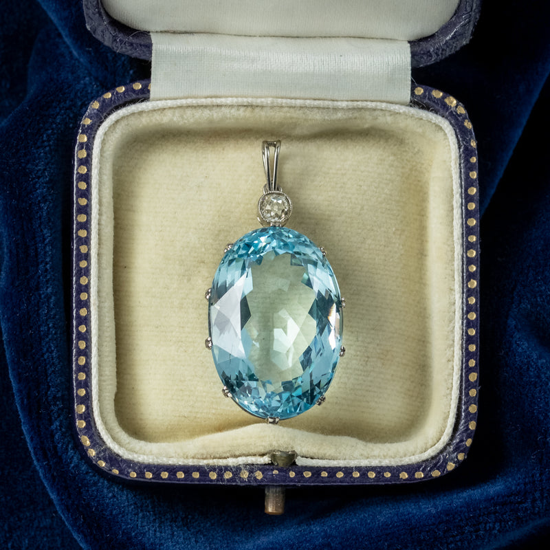 Antique Art Deco Aquamarine Diamond Pendant 25ct Aqua