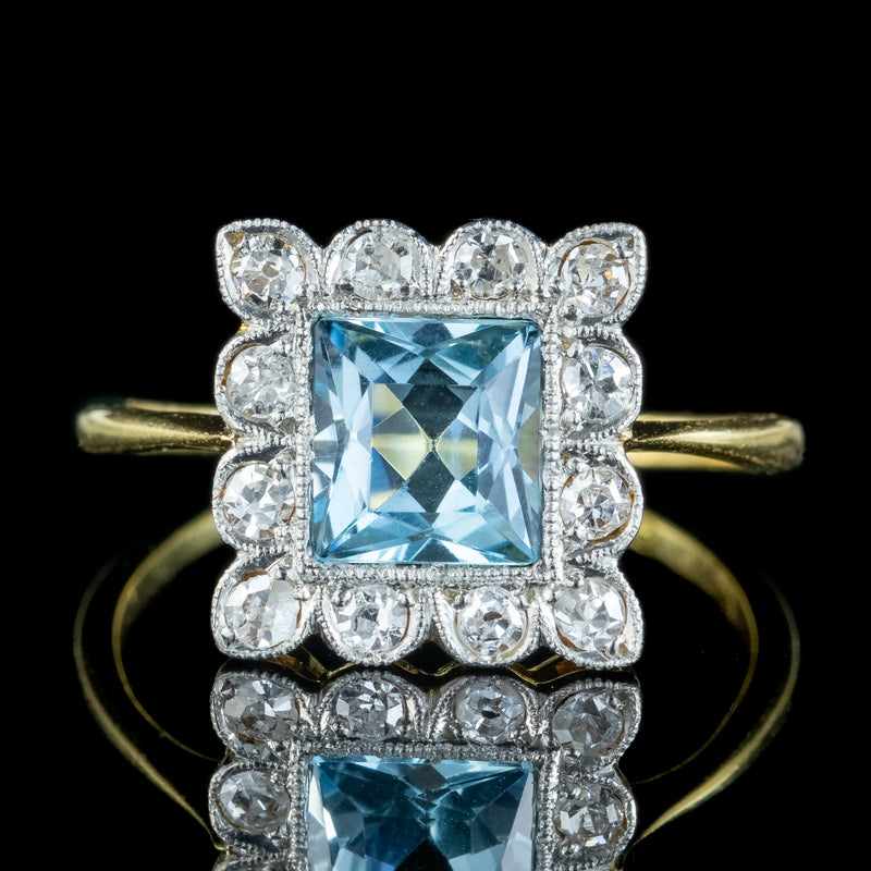 Antique Art Deco Aquamarine Diamond Ring 1.3ct Aqua