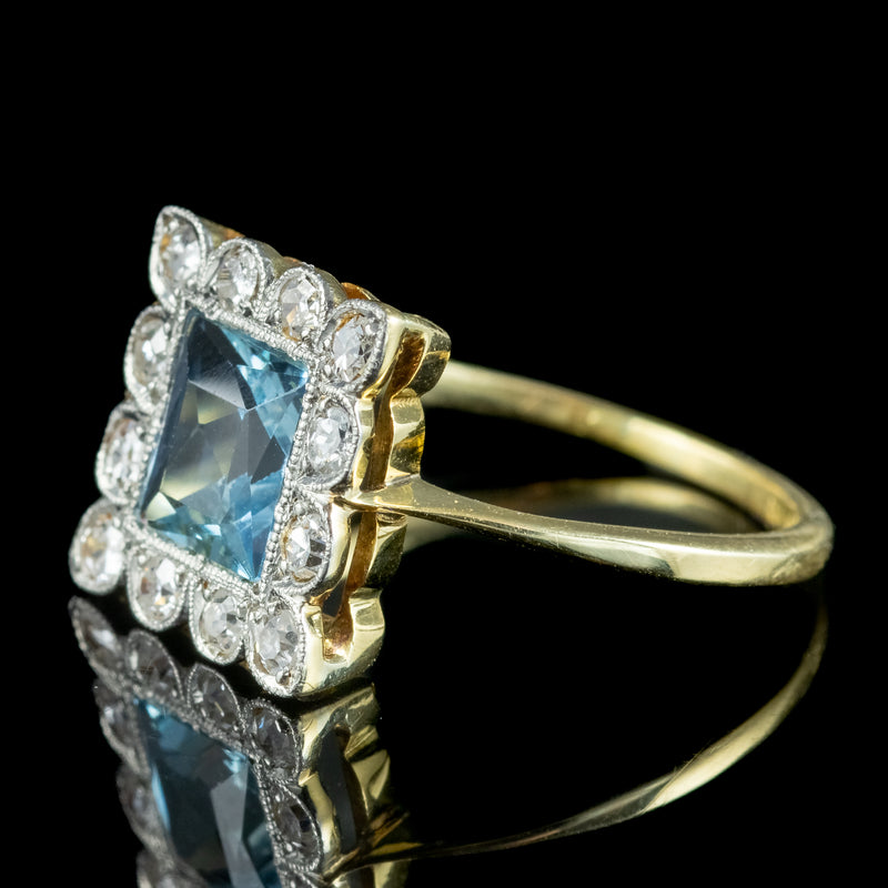 Antique Art Deco Aquamarine Diamond Ring 1.3ct Aqua