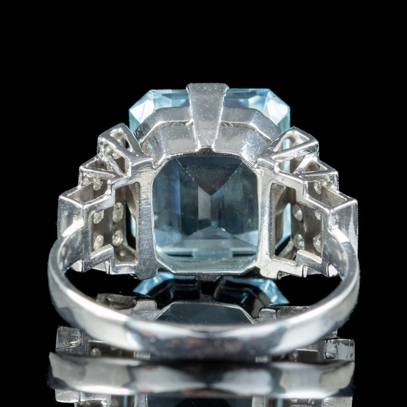 Art Deco Aquamarine Diamond Ring 7.67ct Aqua