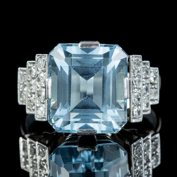 Art Deco Aquamarine Diamond Ring 7.67ct Aqua