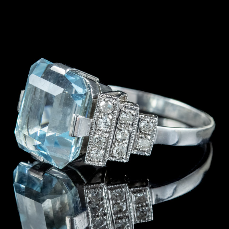 Art Deco Aquamarine Diamond Ring 7.67ct Aqua