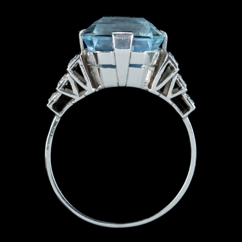 Art Deco Aquamarine Diamond Ring 7.67ct Aqua
