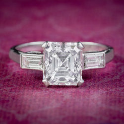 Antique Art Deco Asscher Cut Diamond Trilogy Ring 2.35ct Of Diamond With Cert