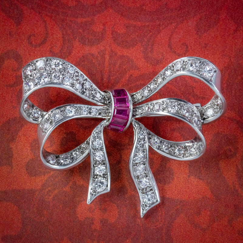 Antique Art Deco Diamond Ruby Bow Brooch 4ct Of Diamond – Antique Jewellery  Online