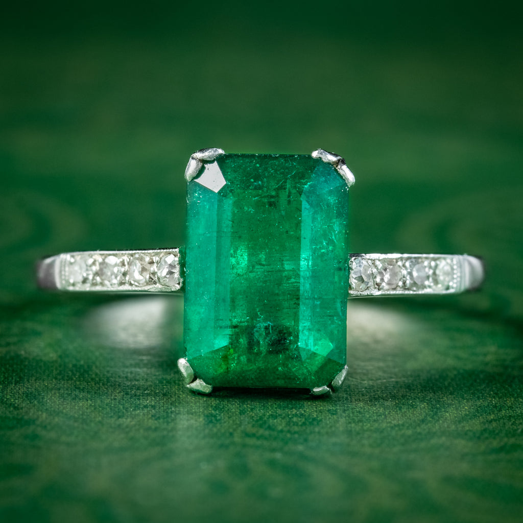 Antique Art Deco Emerald Diamond Ring 2.50Ct Emerald – Antique Jewellery  Online