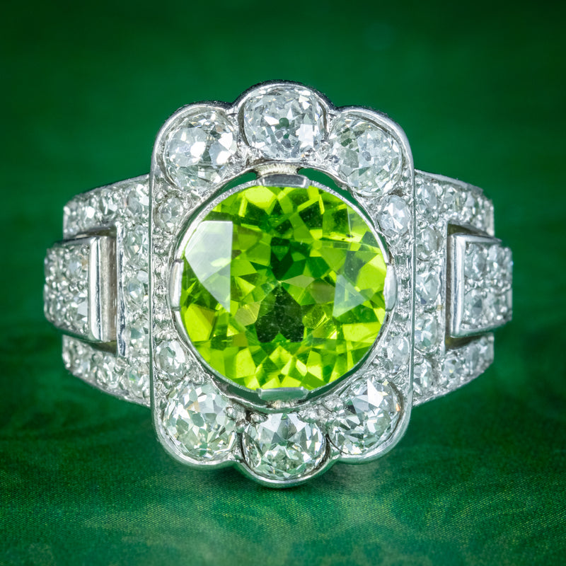 Antique Art Deco French Peridot Diamond Ring 5ct Peridot