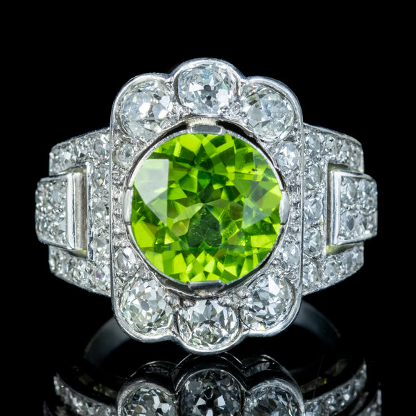 Antique Art Deco French Peridot Diamond Ring 5ct Peridot